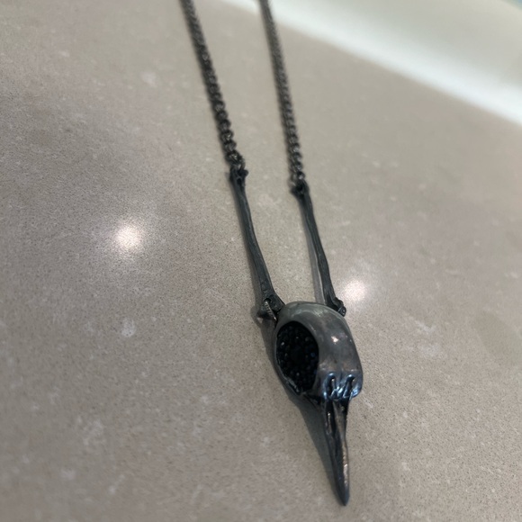 Black Bird Skull Necklace and Bone Earrings Set - Picture 5 of 11